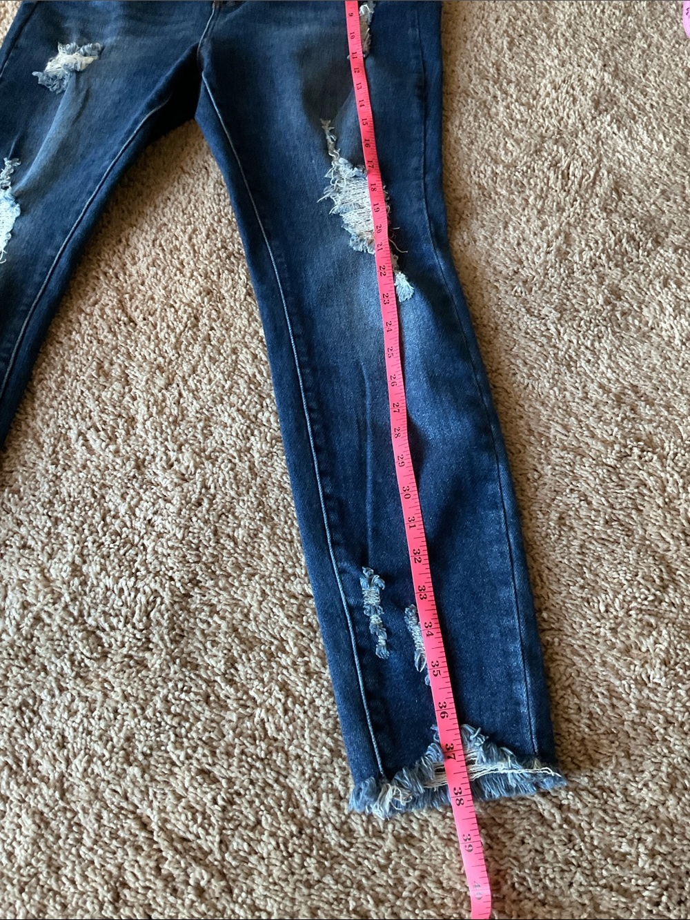Wax Jeans Butt I Love You, dark blue distressed, Junior size 13/31 skinny leg - Picture 7 of 12